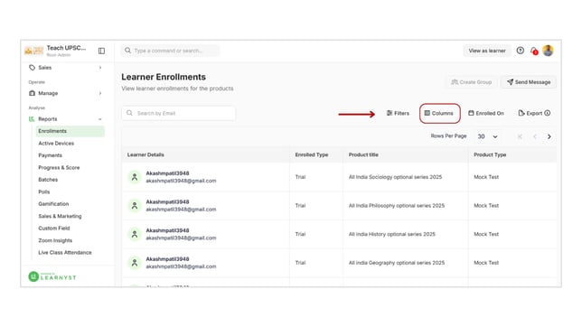 Obtain the student information based on enrollment step 7