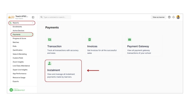 Obtain all the Instalment details step 1