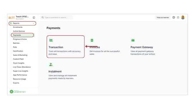 Obtain all the Transactions details step 1