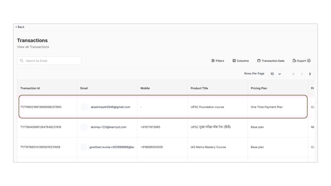 Obtain all the Transactions details step 2