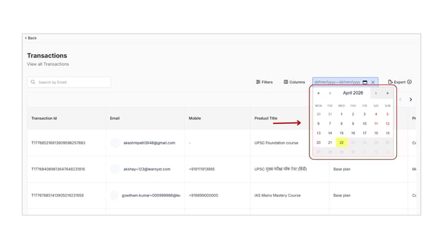 Obtain all the Transactions details step 5