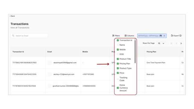 Obtain all the Transactions details step 7