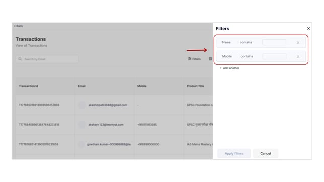 Obtain all the Transactions details step 6