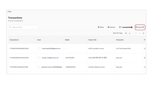 Obtain all the Transactions details step 8