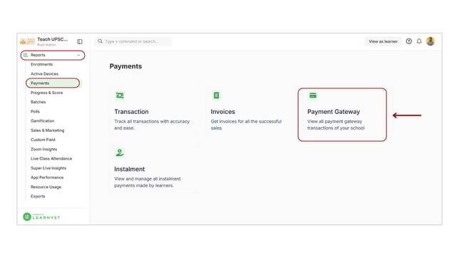 Obtain&nbsp;all transaction reports based on the payment gateway step 1