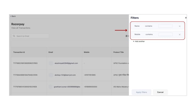 Obtain&nbsp;all transaction reports based on the payment gateway step 7