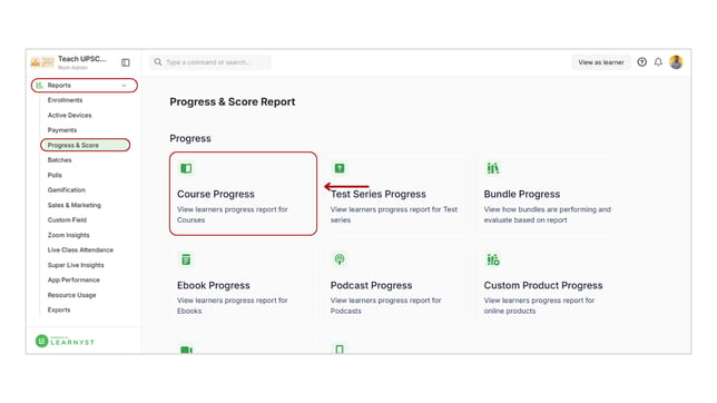 Obtain the progress report of learners step 1