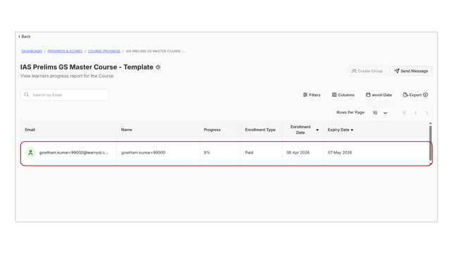 Obtain the progress report of learners step 3