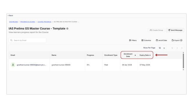 Obtain the progress report of learners step 4