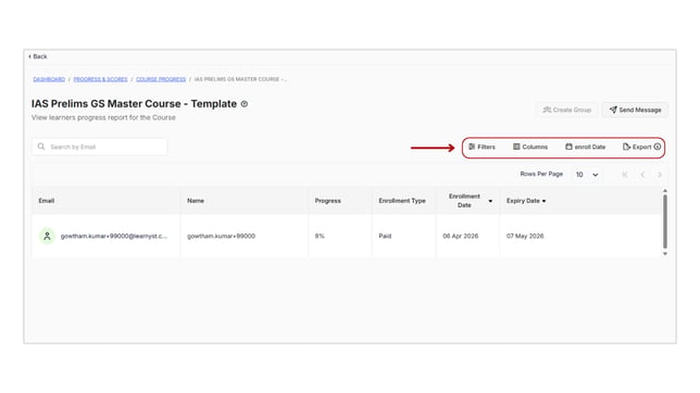 Obtain the progress report of learners step 5