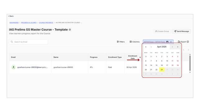 Obtain the progress report of learners step 6