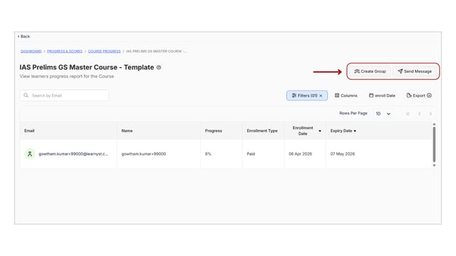 Obtain the progress report of learners step 9