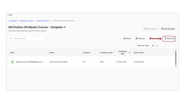 Obtain the progress report of learners step 10