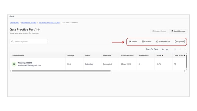 Obtain the scores report of learners step 5