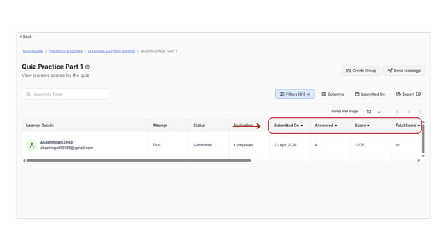 Obtain the scores report of learners step 10