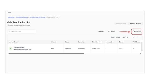 Obtain the scores report of learners step 11