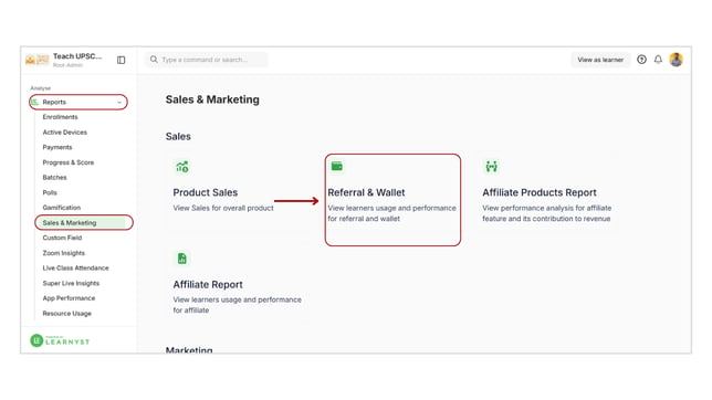 Obtain the Referral and Wallet reports step 1