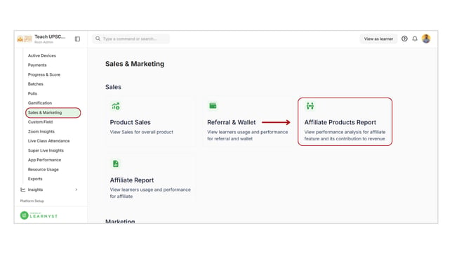Obtain the Affiliate Products Report step 1