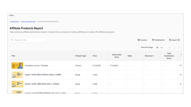 Obtain the Affiliate Products Report step 2