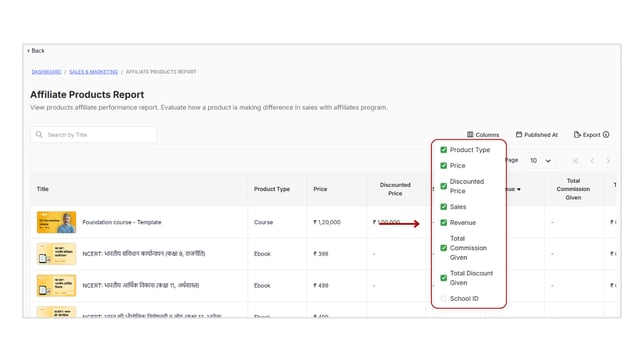 Obtain the Affiliate Products Report step 5