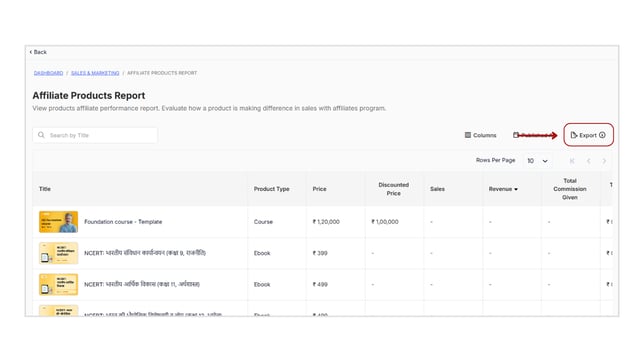 Obtain the Affiliate Products Report step 7