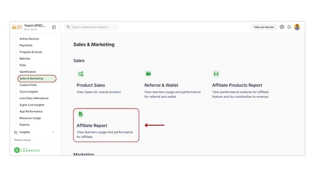 Obtain the Affiliates Report step 1