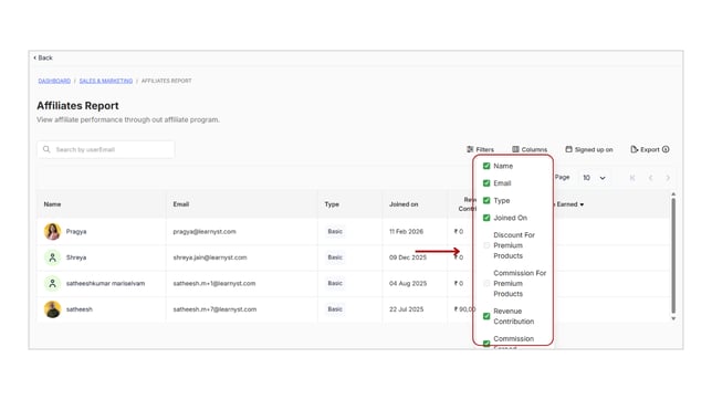 Obtain the Affiliates Report step 5
