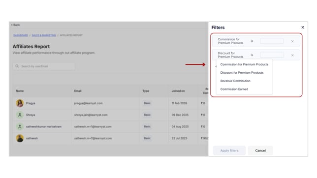 Obtain the Affiliates Report step 6
