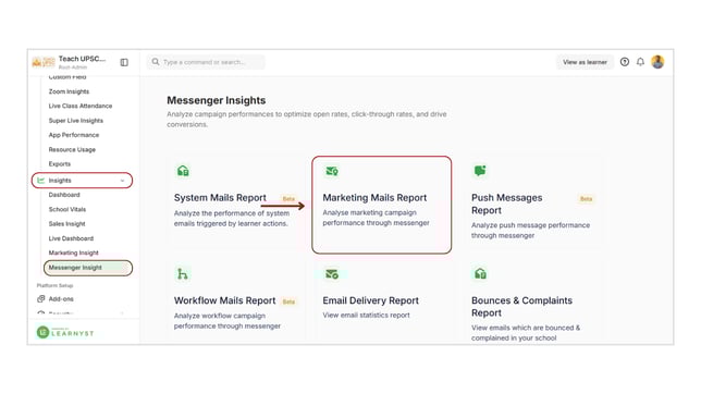 Obtain the Marketing Mails Reports step 2