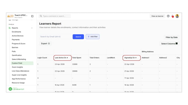 Obtain all the learner's details from custom fields step 2