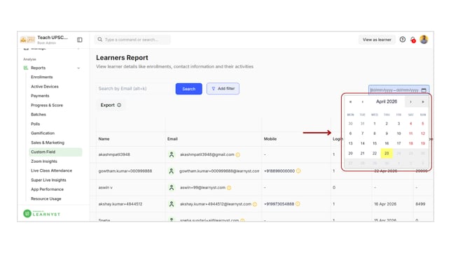 Obtain all the learner's details from custom fields step 4