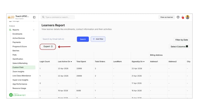 Obtain all the learner's details from custom fields step 8