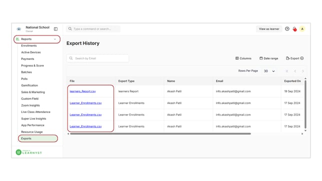 Obtain all the Export History information step 1