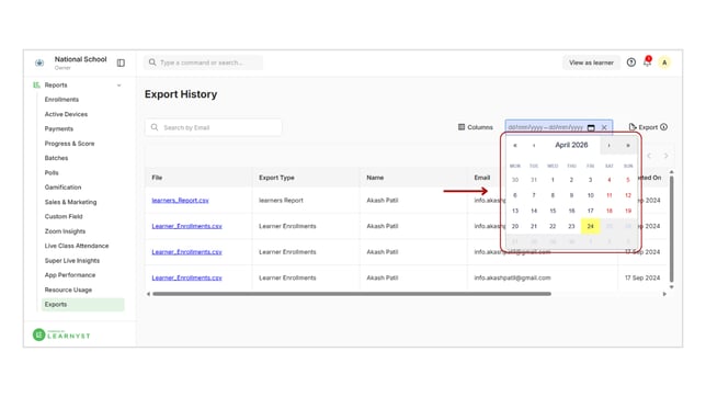 Obtain all the Export History information step 2