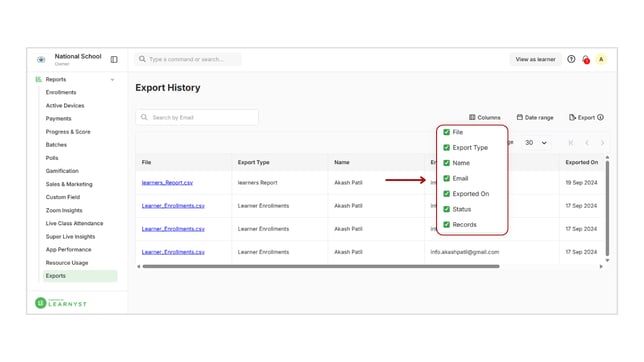 Obtain all the Export History information step 3