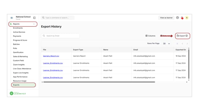 Obtain all the Export History information step 4