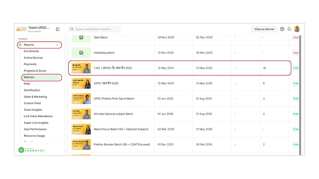 Obtain the batch reports step 1