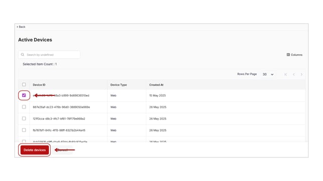 Track and Remove Learner's active devices step 2