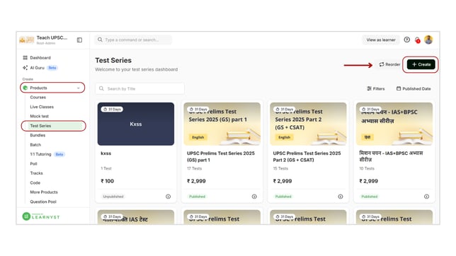 Create a test series step 1