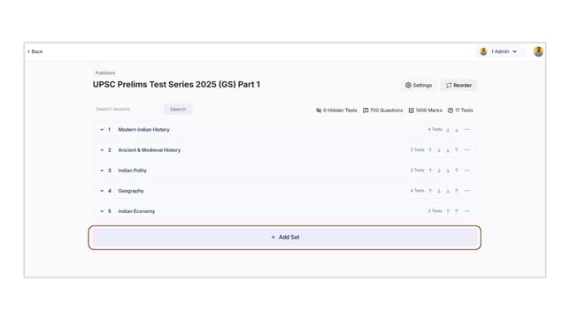 Add a new set to the test series step 2