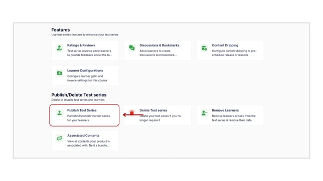 Unpublish the test series step 2