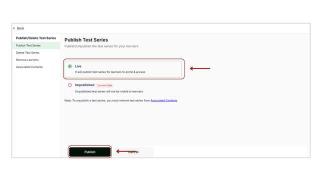 Publish the test series step 3