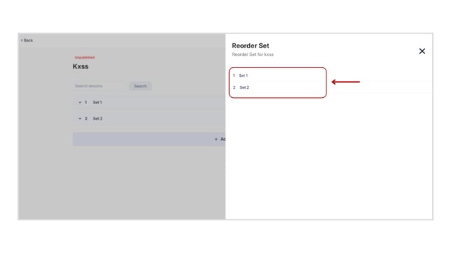 Reorder the sets in test series step 3