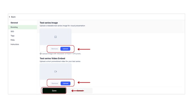 Add branding details for test series step 4