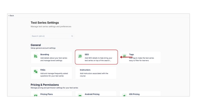 Add SEO details to test series step 2