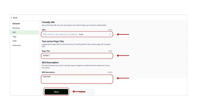 Add SEO details to test series step 3