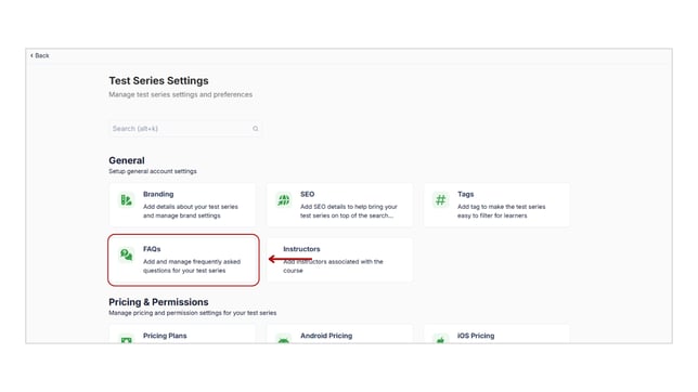 Add FAQ for your test series step 2
