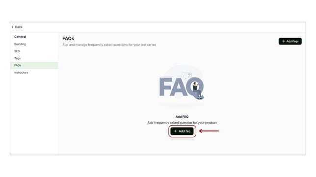 Add FAQ for your test series step 3