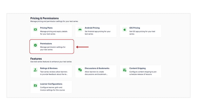 Manage Test Series permissions settings step 3