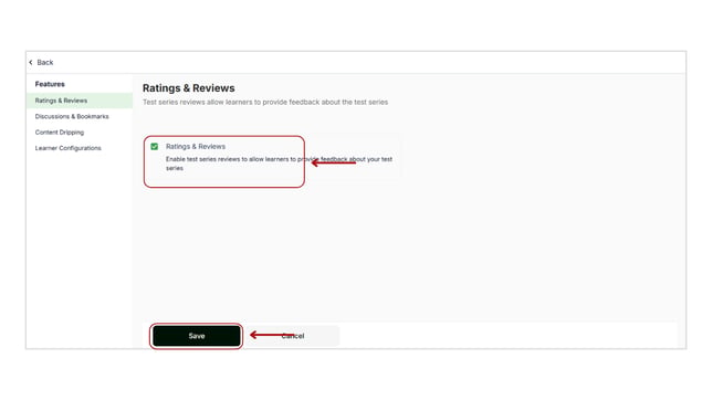 Allow learners to provide ratings and reviews for Test Series step 4